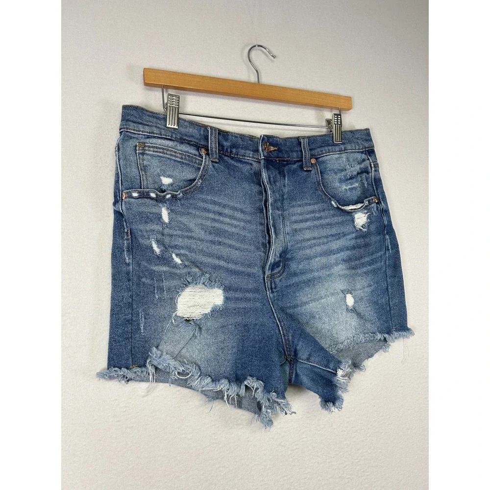 Festival Boho And Now This Womens 32 Blue‎ Distressed High Rise Denim Shorts